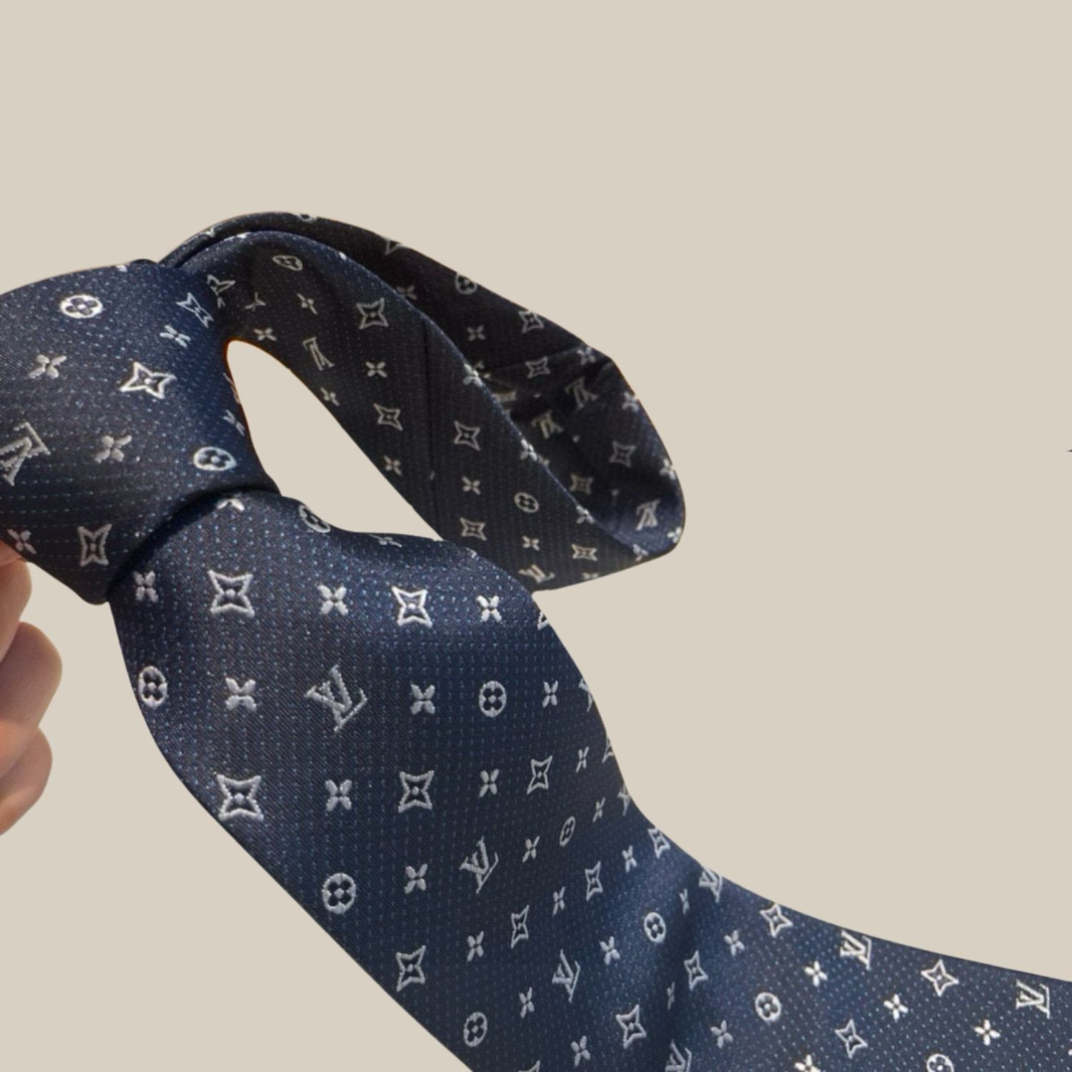 L0vis Vvtt0n Signature Monogram Silk Tie Deep Blue For Men