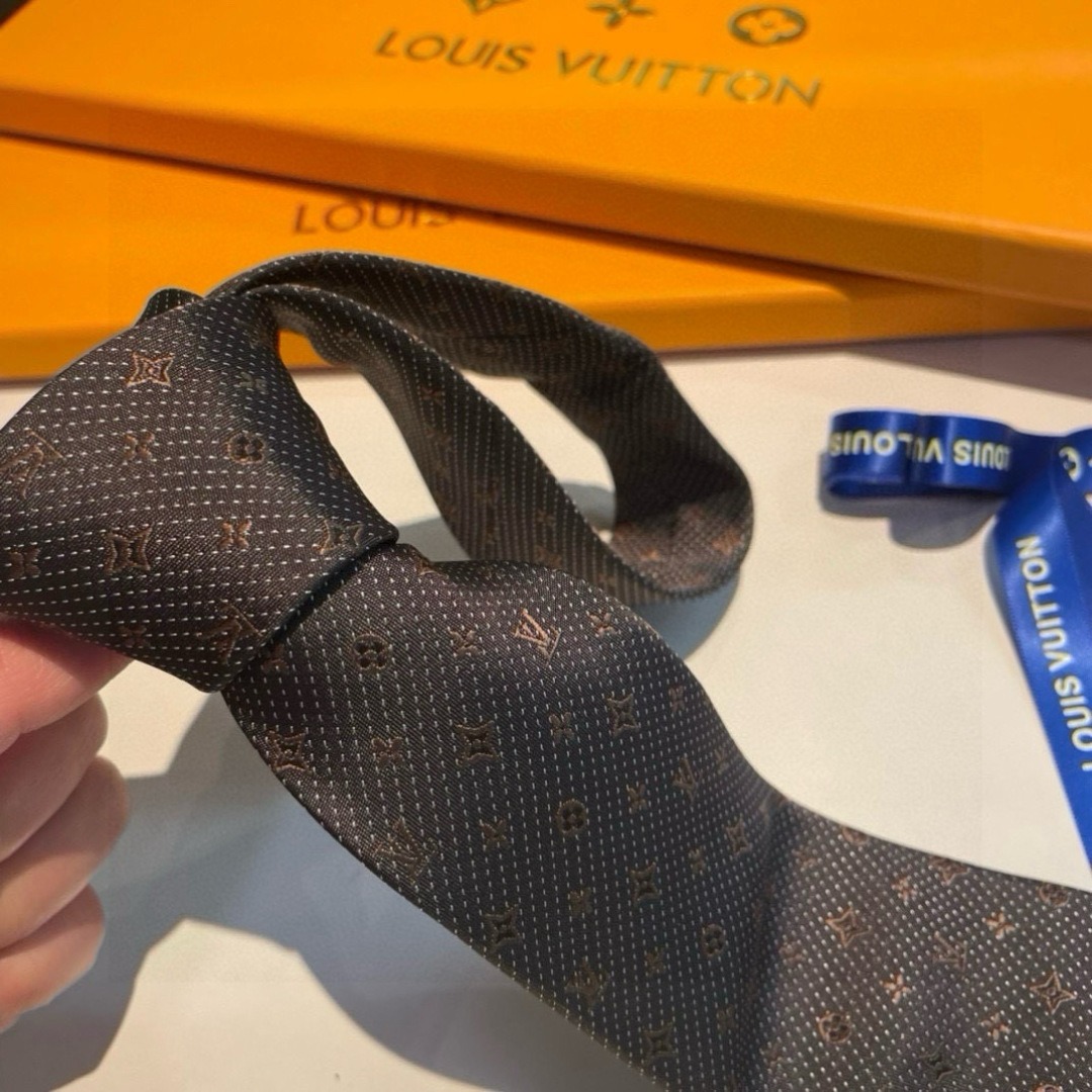 L0vis Vvtt0n Signature Monogram Silk Tie Deep Brown For Men