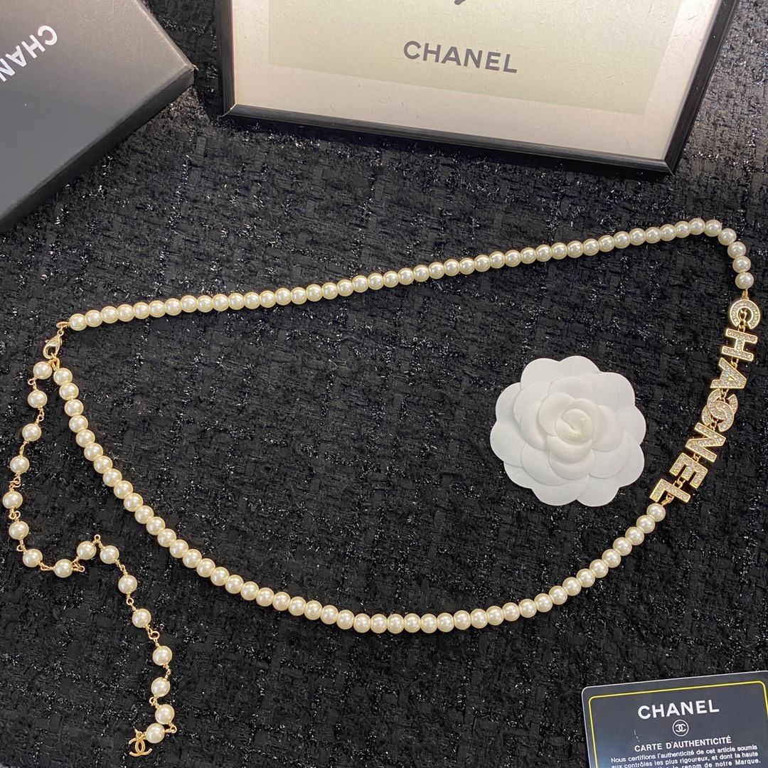 Ch**el Pearl And Crystal Logo Gold Tone For Women