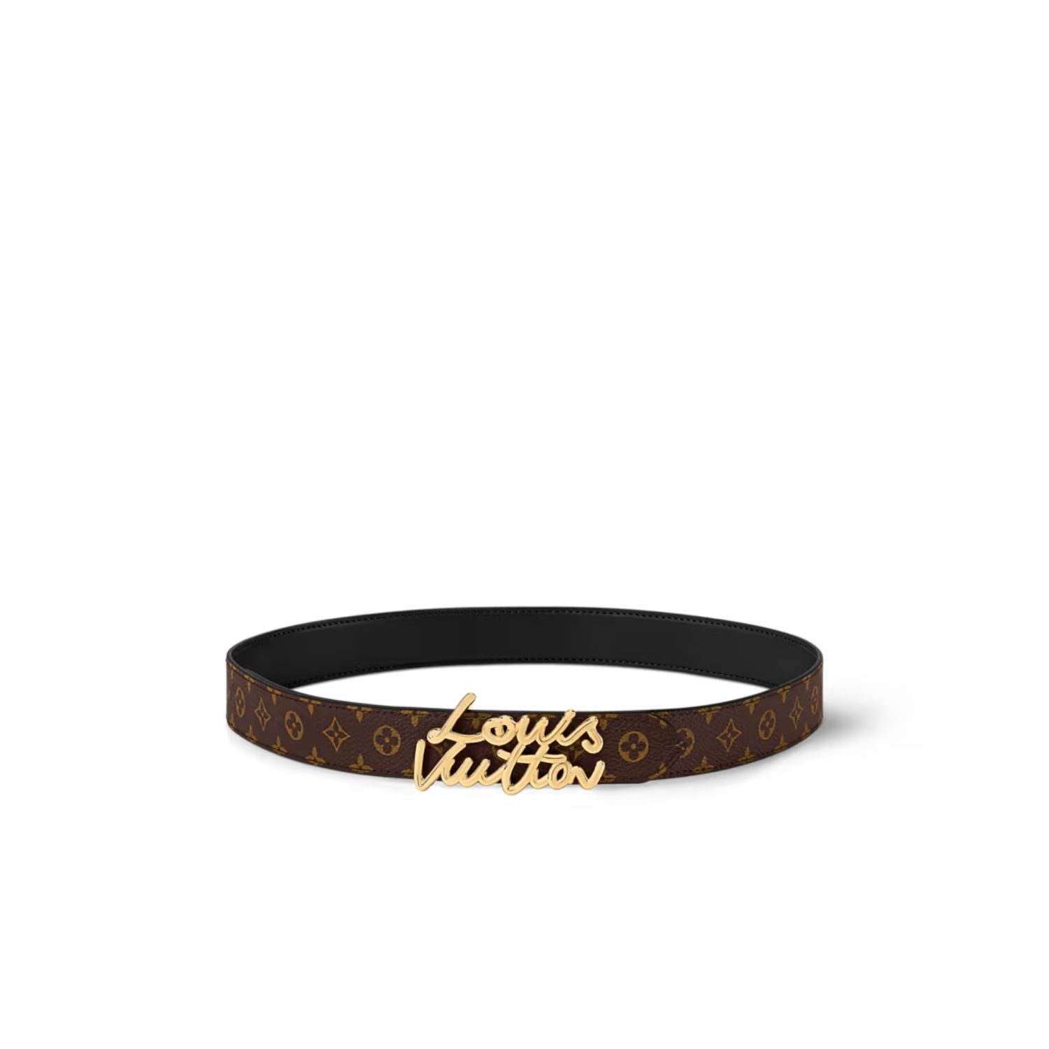 L0vis Vvtt0n LV Script 30mm Belt Black Monogram For Women -M4472V
