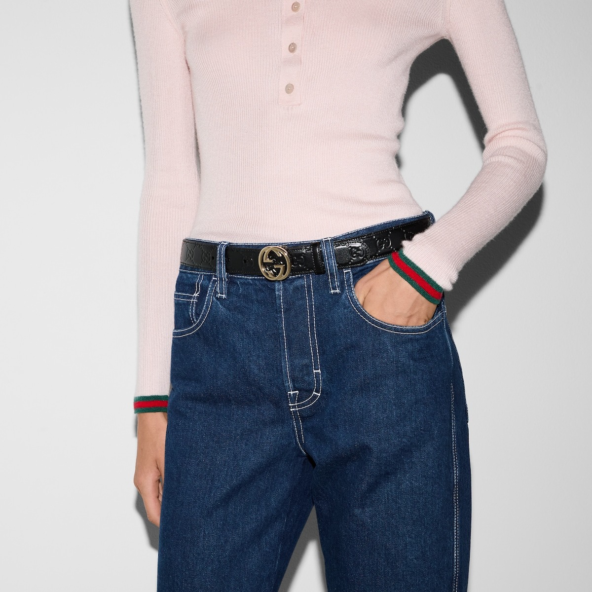 Gvc*1 Belt With Interlocking G Buckle Black For Women 30mm 813008 AAD5L 1000