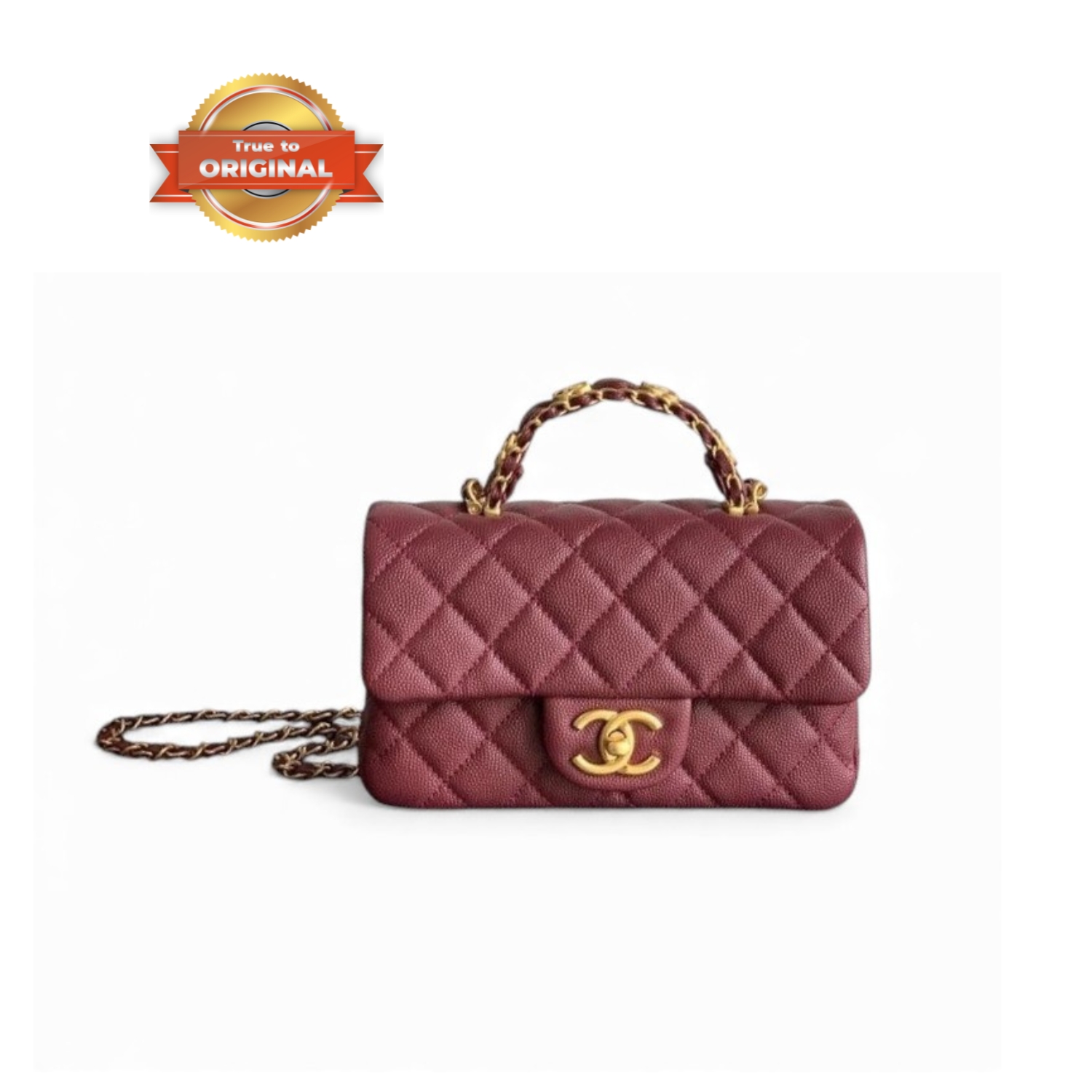 [True-to-ORIGINAL] Ch**el Flapbag With Top Handle Burgundy For Women 7.7in/19.5cm