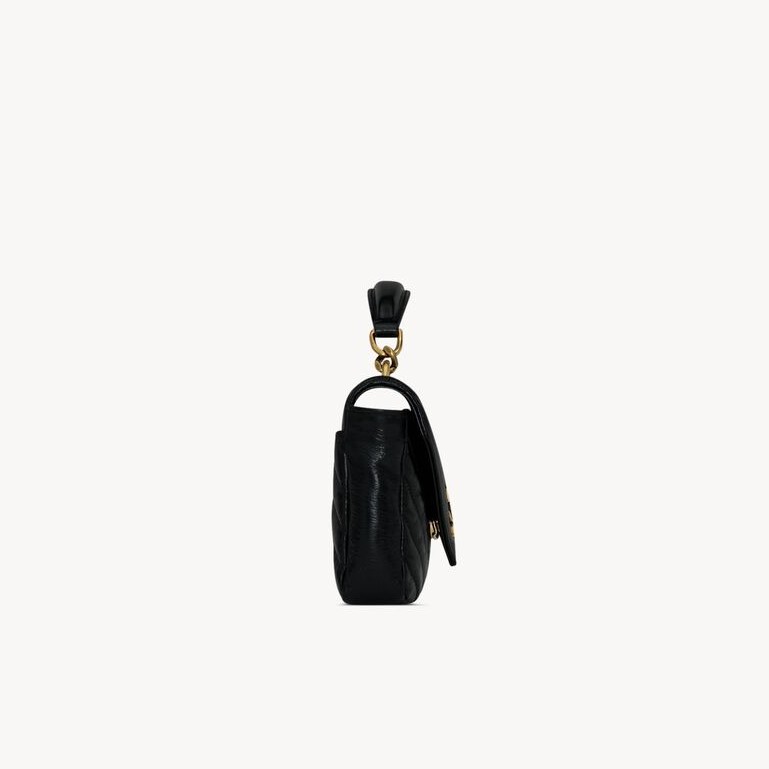 [True-to-ORIGINAL] Sa1nt Lau*nt College Mini In Shiny Leather Black For Women 7.9in/20cm ‎‎‎779430DZH071000