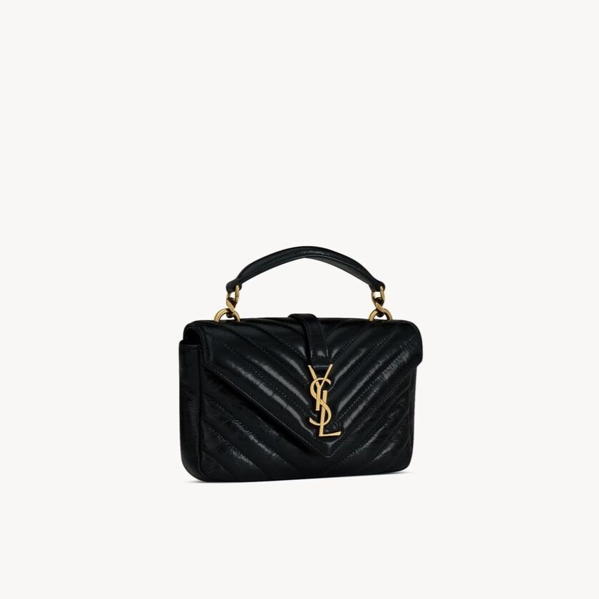 [True-to-ORIGINAL] Sa1nt Lau*nt College Mini In Shiny Leather Black For Women 7.9in/20cm ‎‎‎779430DZH071000