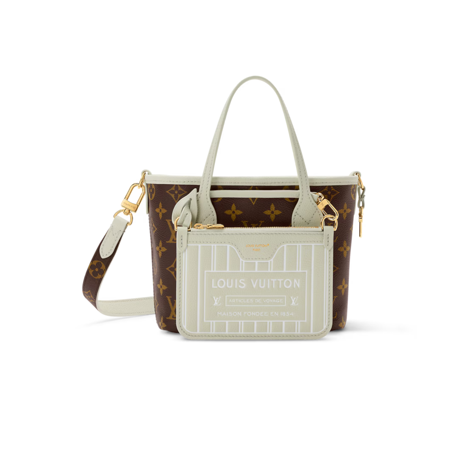 L0vis Vvtt0n Neverfull Bandoulière Inside Out BB Tote Bag 10.4in/ 26cm Monogram Celadon Gold Hardware For Women M28236