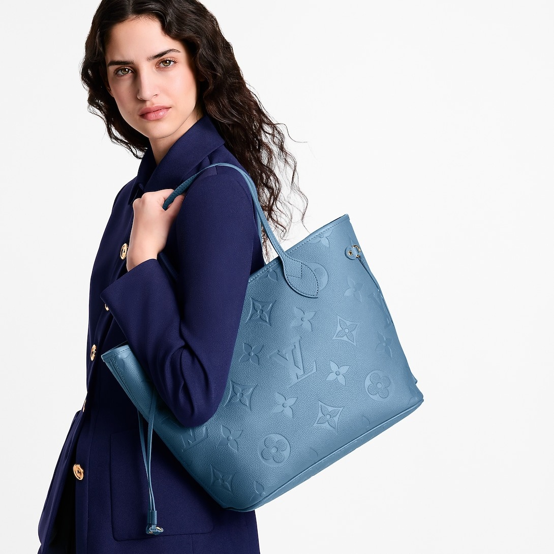 L0vis Vvtt0n Neverfull MM Tote Bag 12.2in/ 31cm Blue Jean Gold Hardware For Women M27358