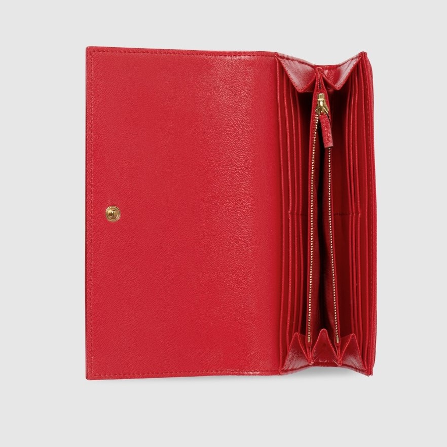 Gvc*1 GG Marmont Continental Wallet 7.5in/ 19cm Bright Red Gold Hardware For Women 443436 AAGJE 6406