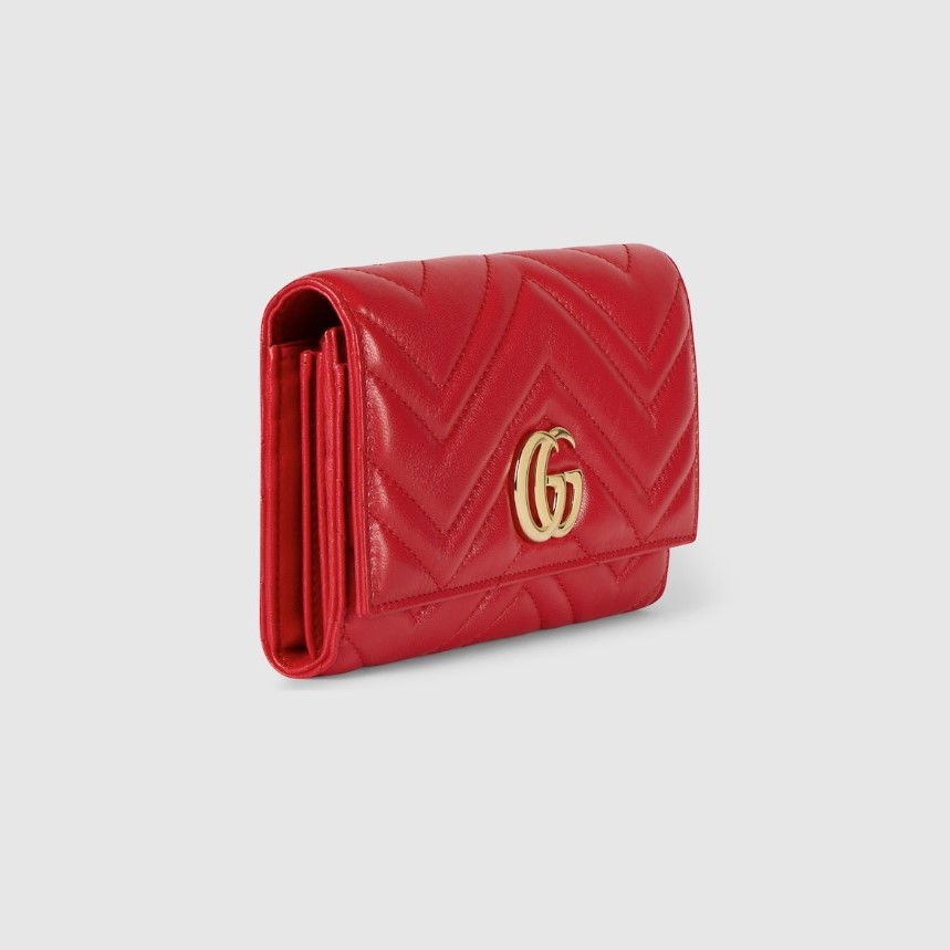 Gvc*1 GG Marmont Continental Wallet 7.5in/ 19cm Bright Red Gold Hardware For Women 443436 AAGJE 6406