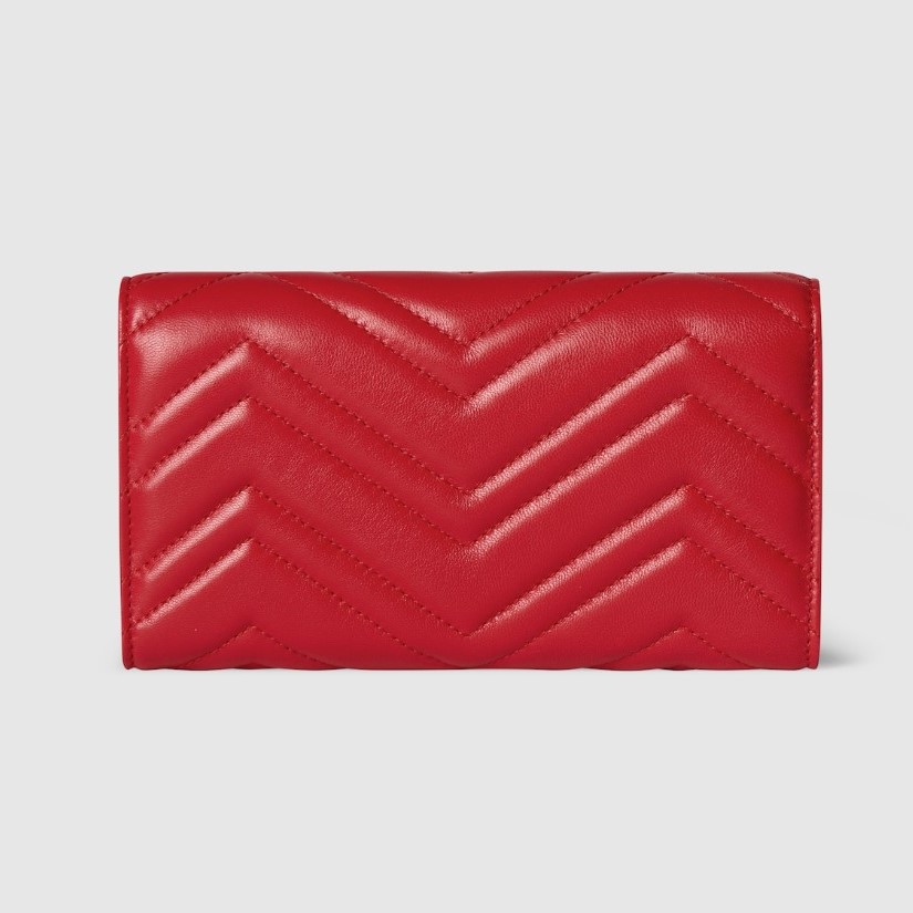 Gvc*1 GG Marmont Continental Wallet 7.5in/ 19cm Bright Red Gold Hardware For Women 443436 AAGJE 6406