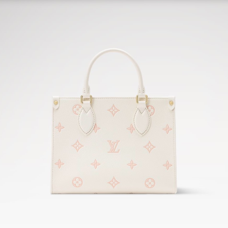 L0vis Vvtt0n OnTheGo PM Tote Bag 9.8in/ 25cm Milky White/ Peach Gold Hardware For Women M28313