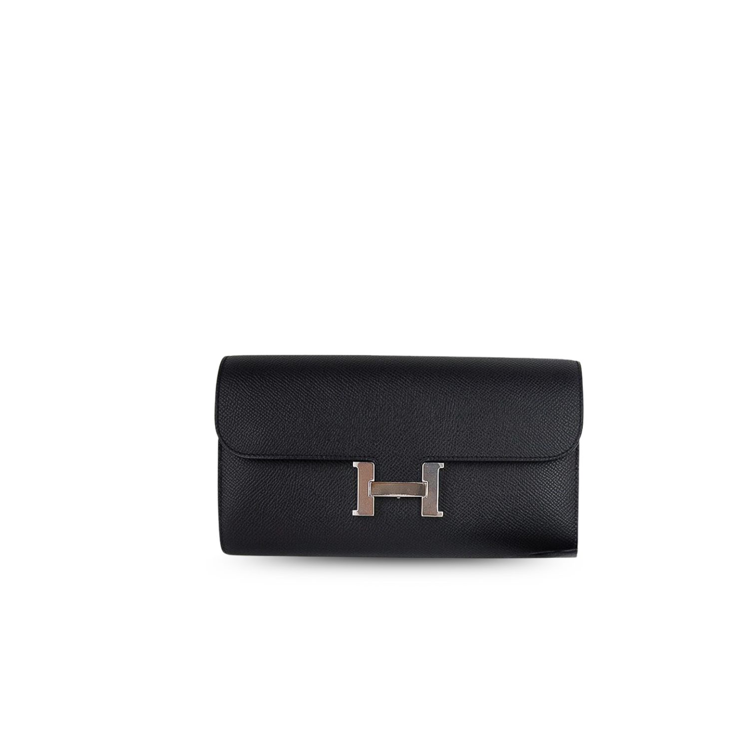 H**me5 Constance Togo Long Wallet 20cm/7.9in Silver Toned Hardware For Women Black