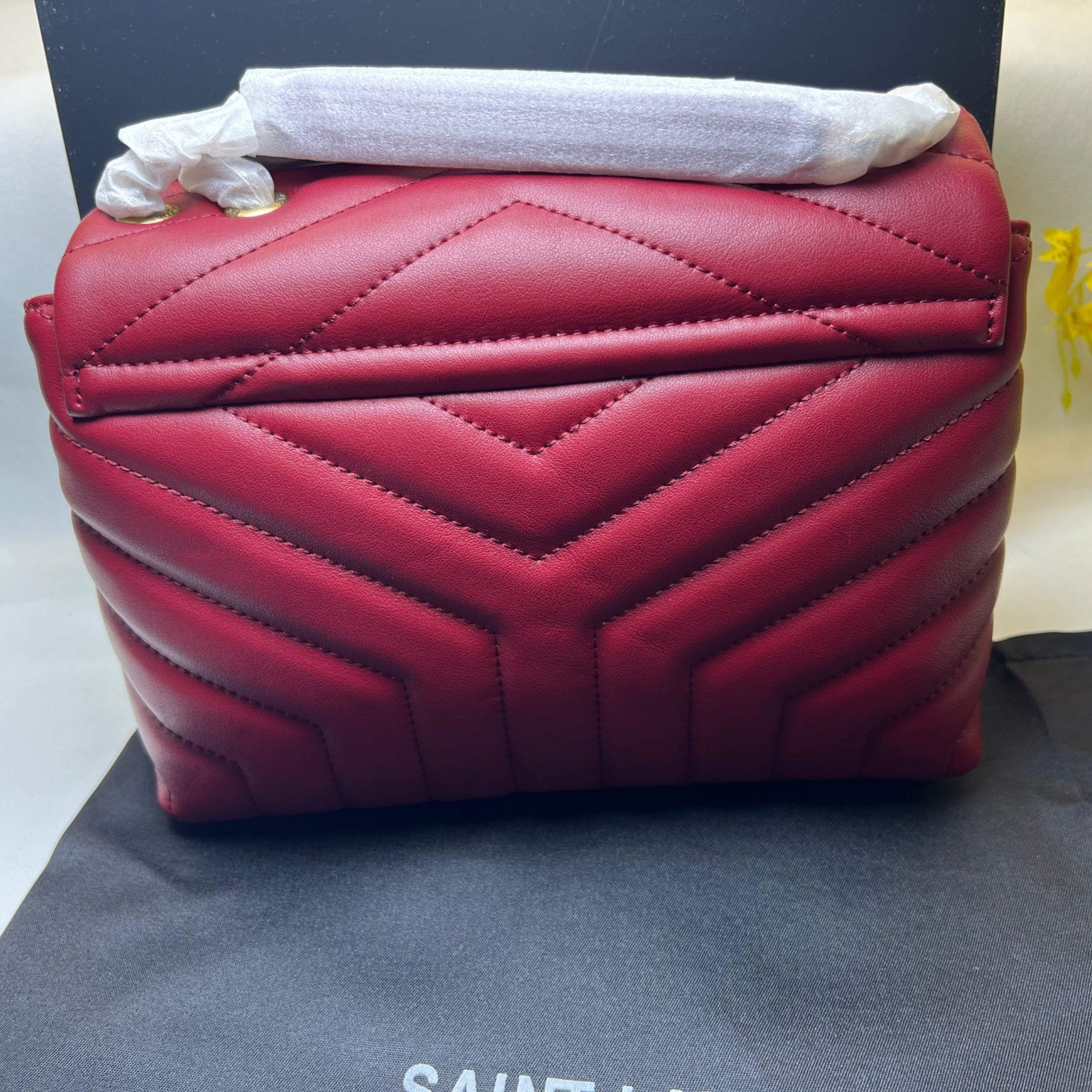 Sa1nt Lau*nt Loulou Small Chain Bag In Matelassé “Y” Burgundy For Women 9.8in/23cm Y51 494699DV7276475