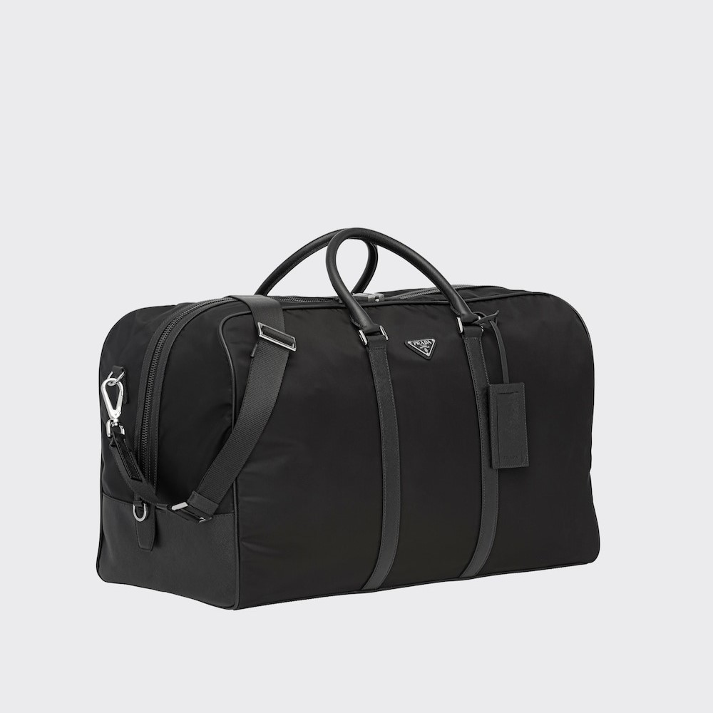 Pra*a Re-Nylon And Leather Duffle Bag For Men 21.7in/55cm 2VC013_2DMH_F0002_V_SOO