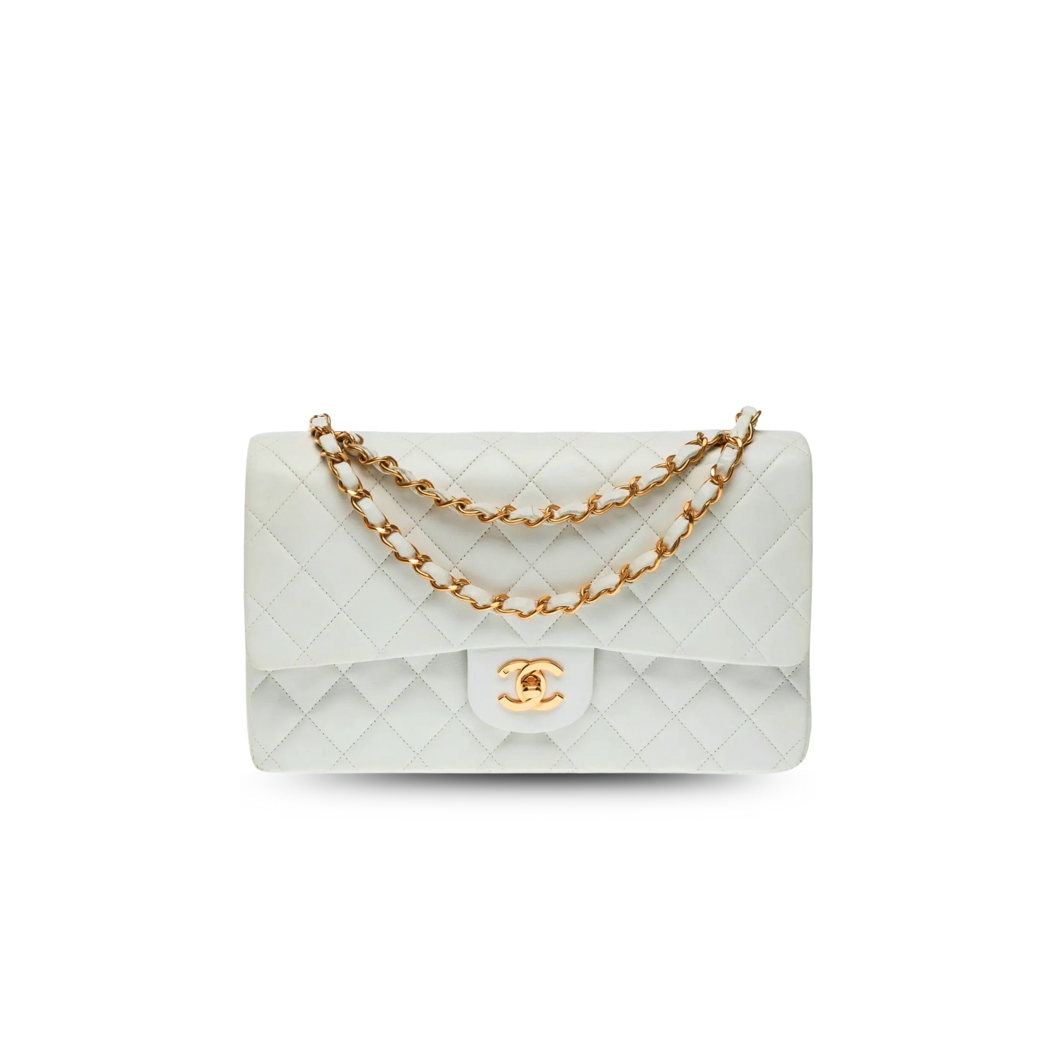 Ch**el Classic Handbag Gold Toned Hardware White For Women, Women’s Bags, Shoulder And Crossbody Bags 10.2in/26cm A01112