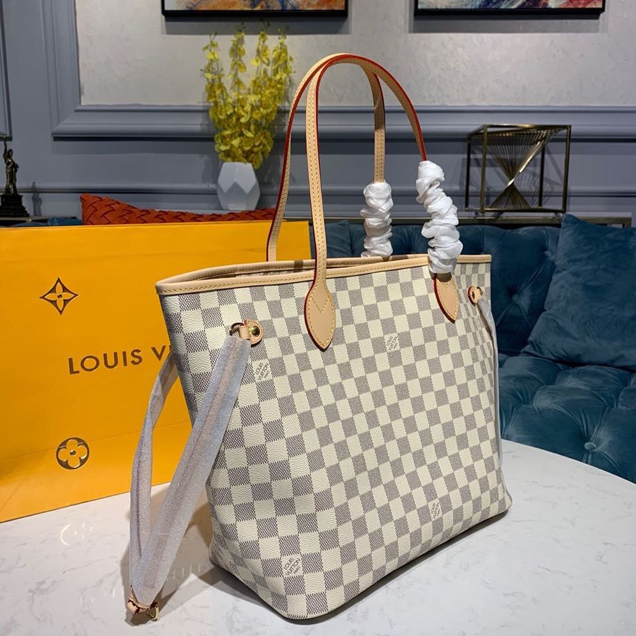 L0vis Vvtt0n Neverfull MM Tote Bag Damier Azur Canvas For Women, Women’s Handbags, Shoulder Bags 12.2in/31cm LV N41361
