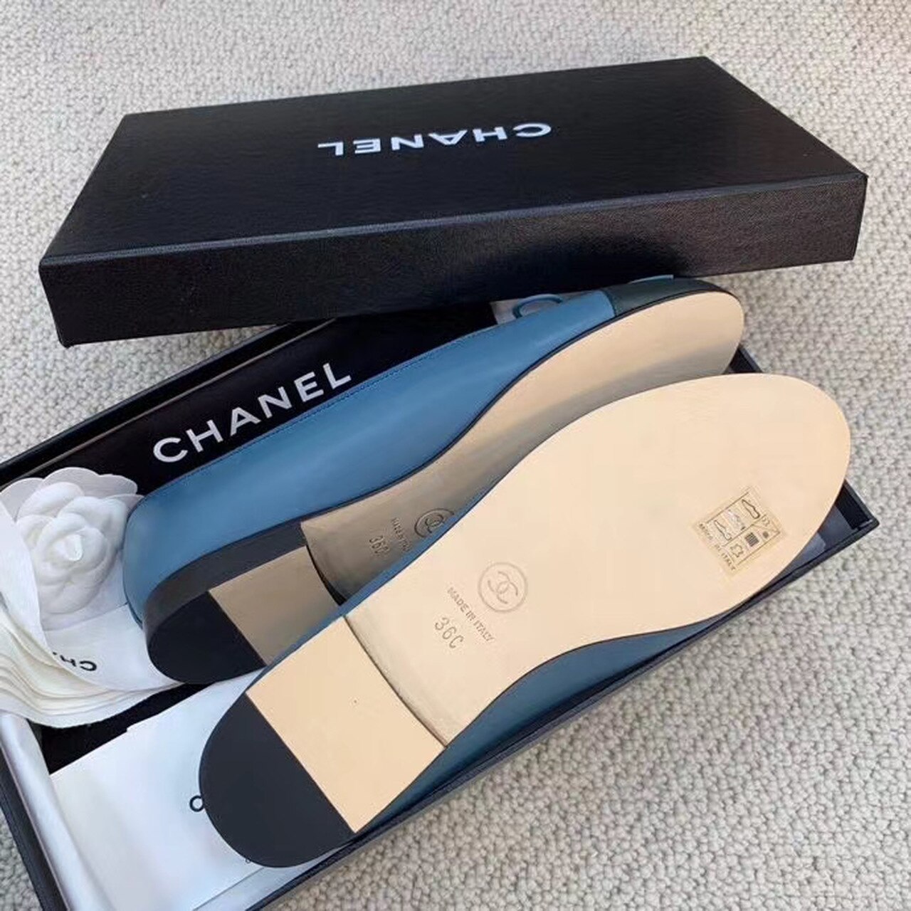 Ch**el Ballerina Flats Blue For Women, Women’s Shoes G02819