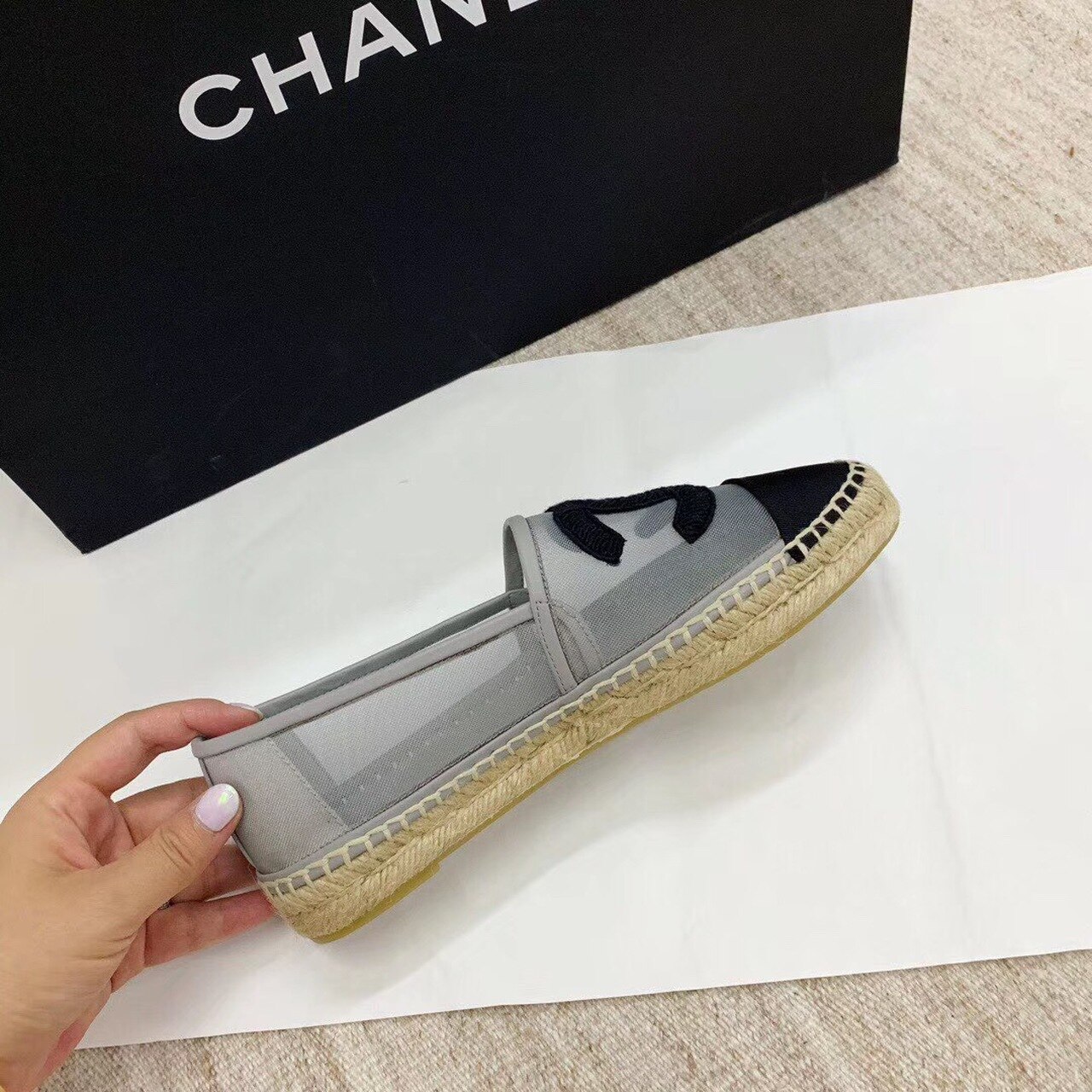 Ch**el Espadrilles Grey/Black For Women, Women’s Shoes G29762