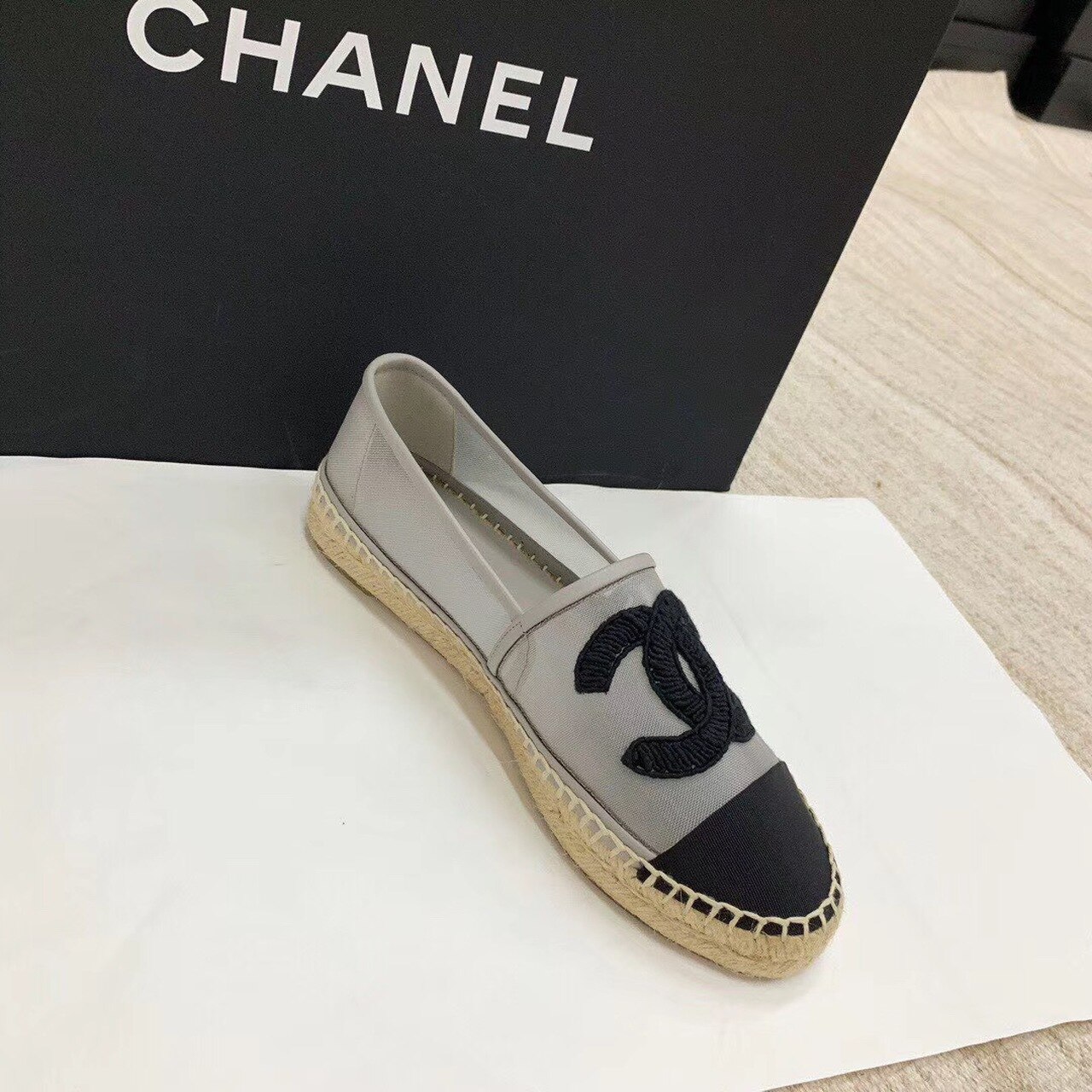 Ch**el Espadrilles Grey/Black For Women, Women’s Shoes G29762