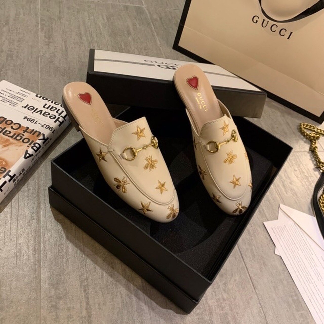 Gvc*1 Princetown Slipper With Bee Stars Beige For Women GG