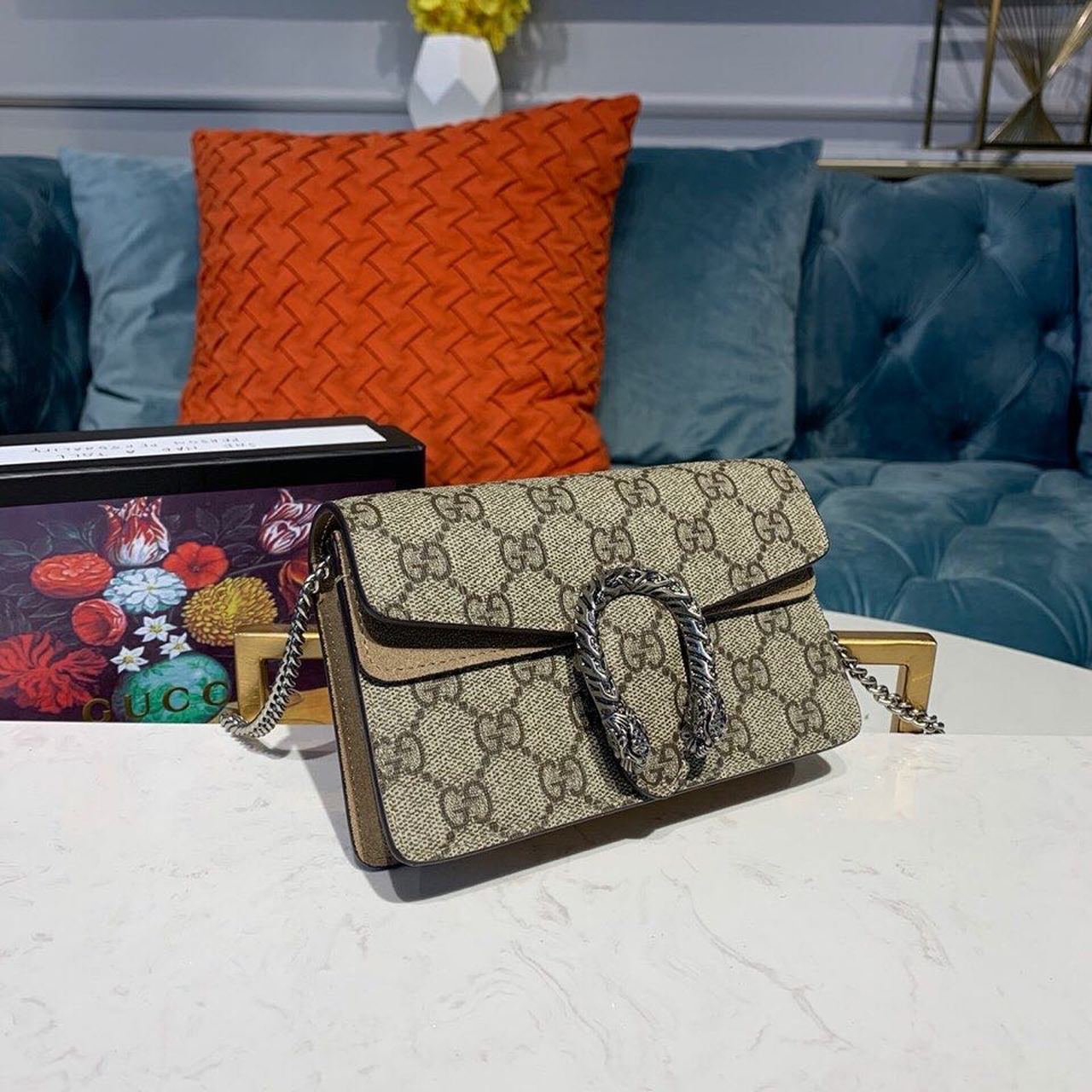 Gvc*1 Dionysus S*per Mini Bag Emerald GG Svp*me Canvas Made Using An Earth-Conscious Process With Taupe Detail For Women 6.5in/16.5cm GG 476432 KHNRN 8642
