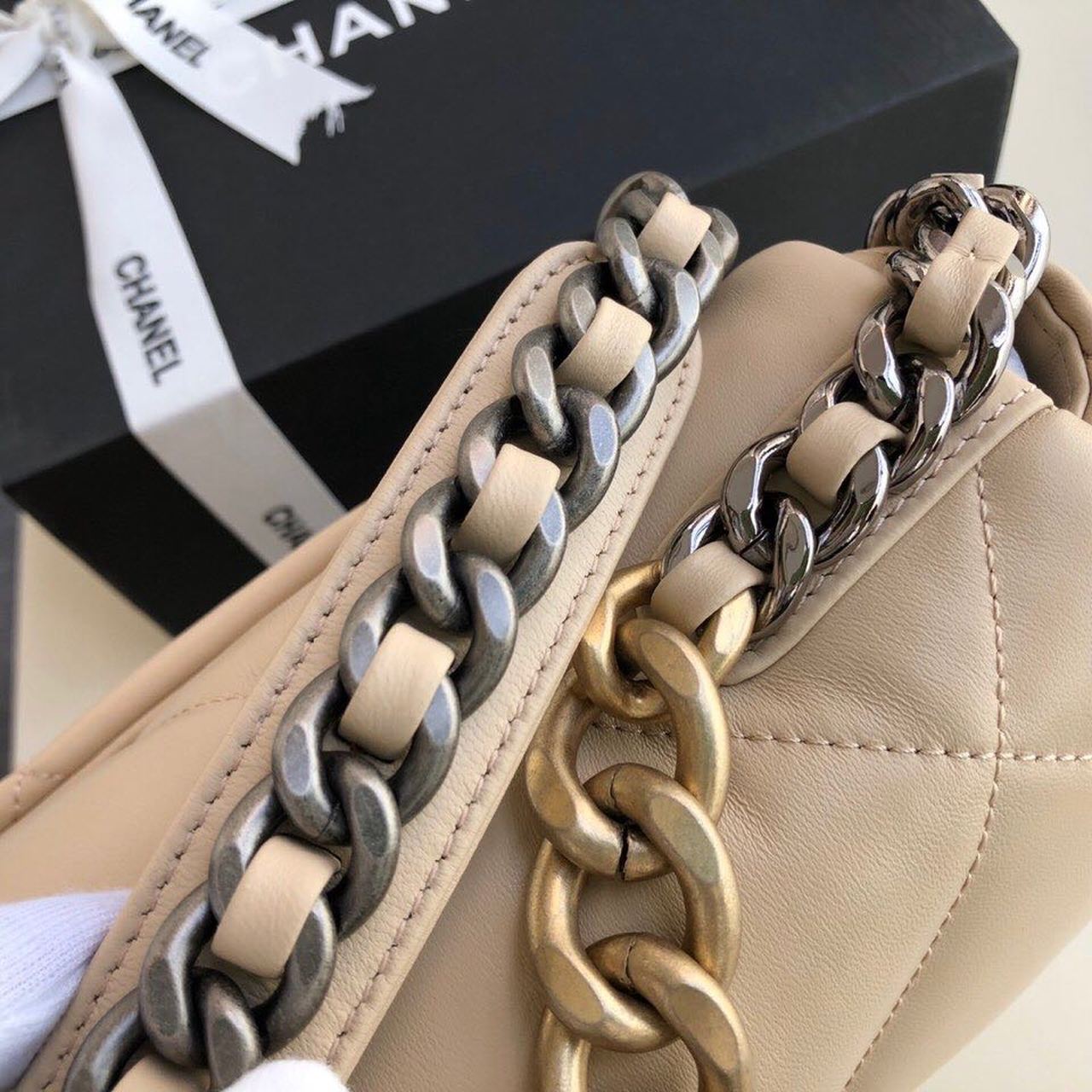 Ch**el 19 Flap Bag Beige For Women 10.1in/26cm