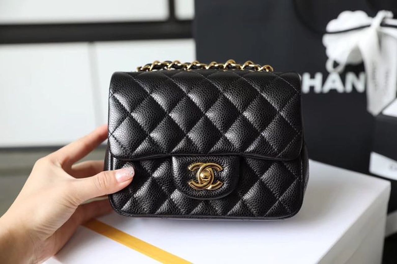 Ch**el Classic Mini Flap Bag Gold Toned Hardware Black For Women 6.7in/17cm