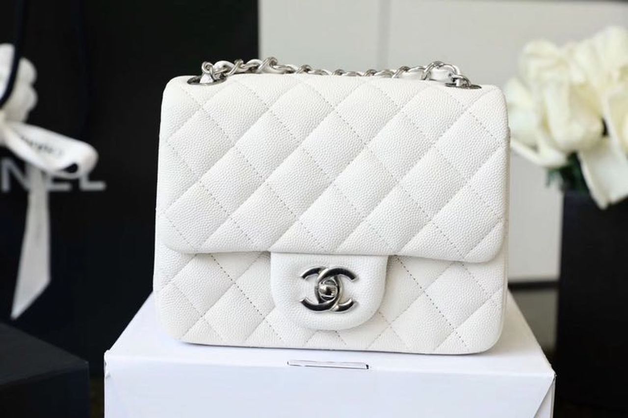 Ch**el Classic Mini Flap Bag Silver Hardware White For Women 6.6in/17cm A35200