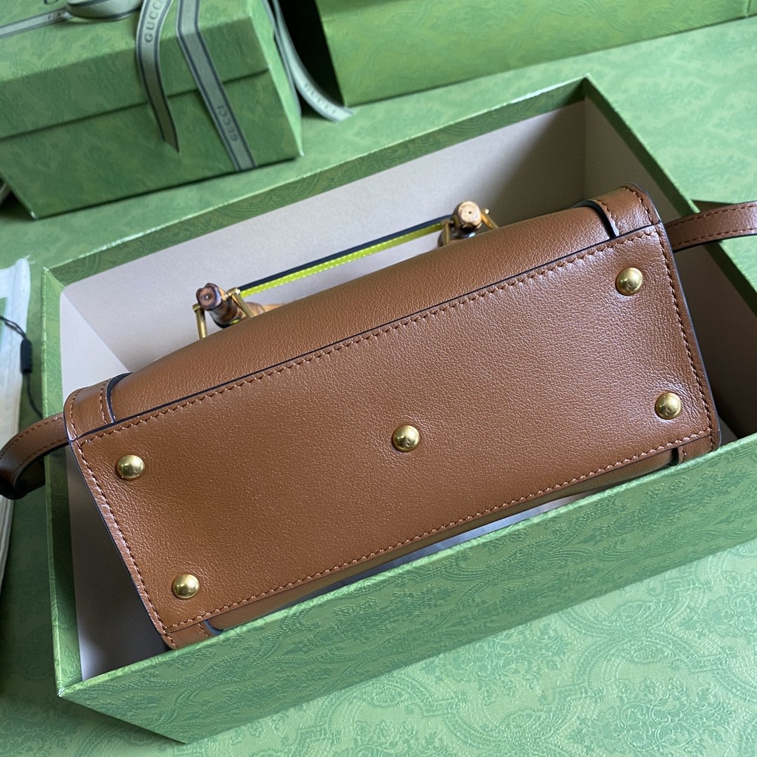 [True-to-ORIGINAL] Gvc*1 Diana Mini Tote Bag Brown For Women 8in/20cm GG 655661-17QDT-2582
