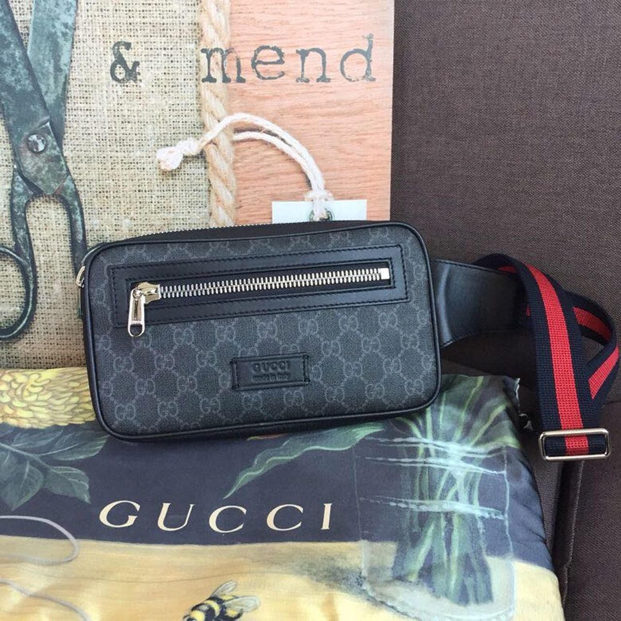 Gvc*1 GG Black Belt Bag Black/Grey Soft GG Svp*me Crafted For Men 9in/24cm GG 474293 K9RRN 1095
