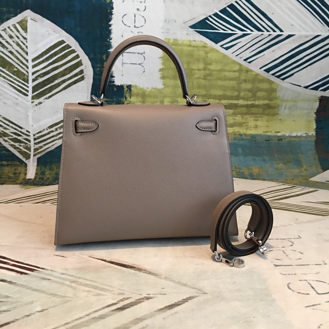 H**me5 Kelly 25 Sellier Epsom Gris Asphalt Bag For Women Silver Toned Hardware, Women’s Handbags, Shoulder Bags 10in/25cm