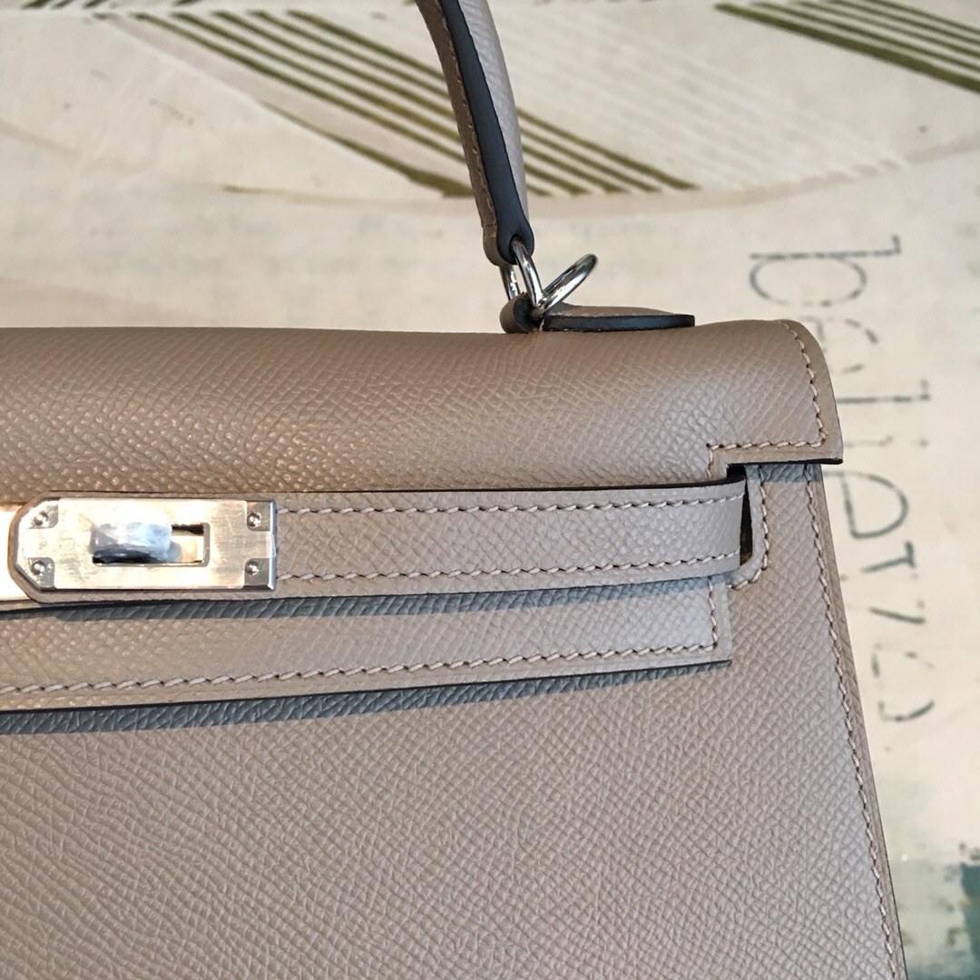H**me5 Kelly 25 Sellier Epsom Gris Asphalt Bag For Women Silver Toned Hardware, Women’s Handbags, Shoulder Bags 10in/25cm