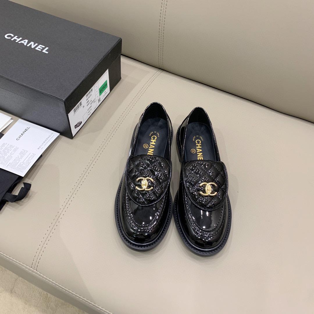 Ch**el Loafers Shiny Black For Women, Women’s Shoes G36646