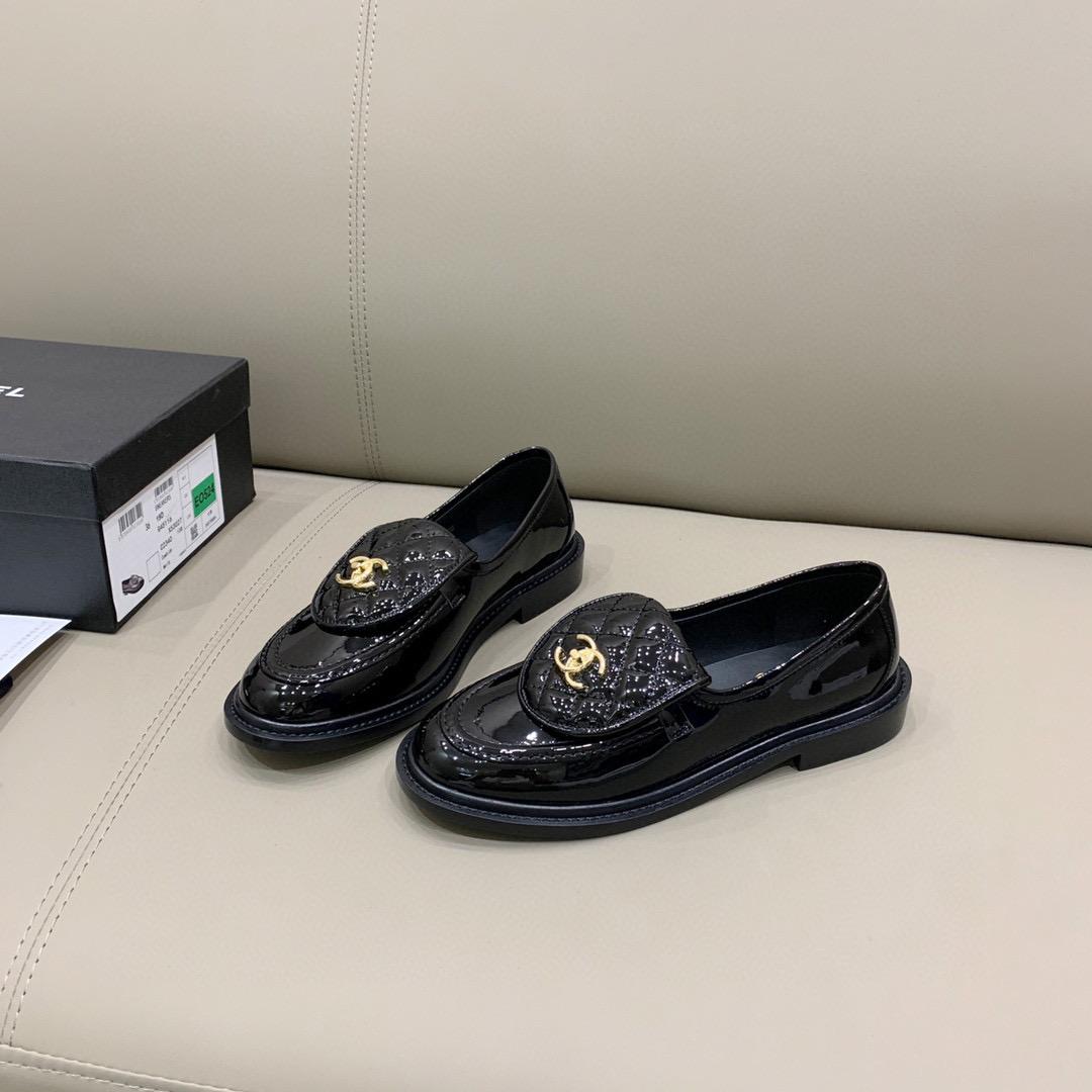 Ch**el Loafers Shiny Black For Women, Women’s Shoes G36646