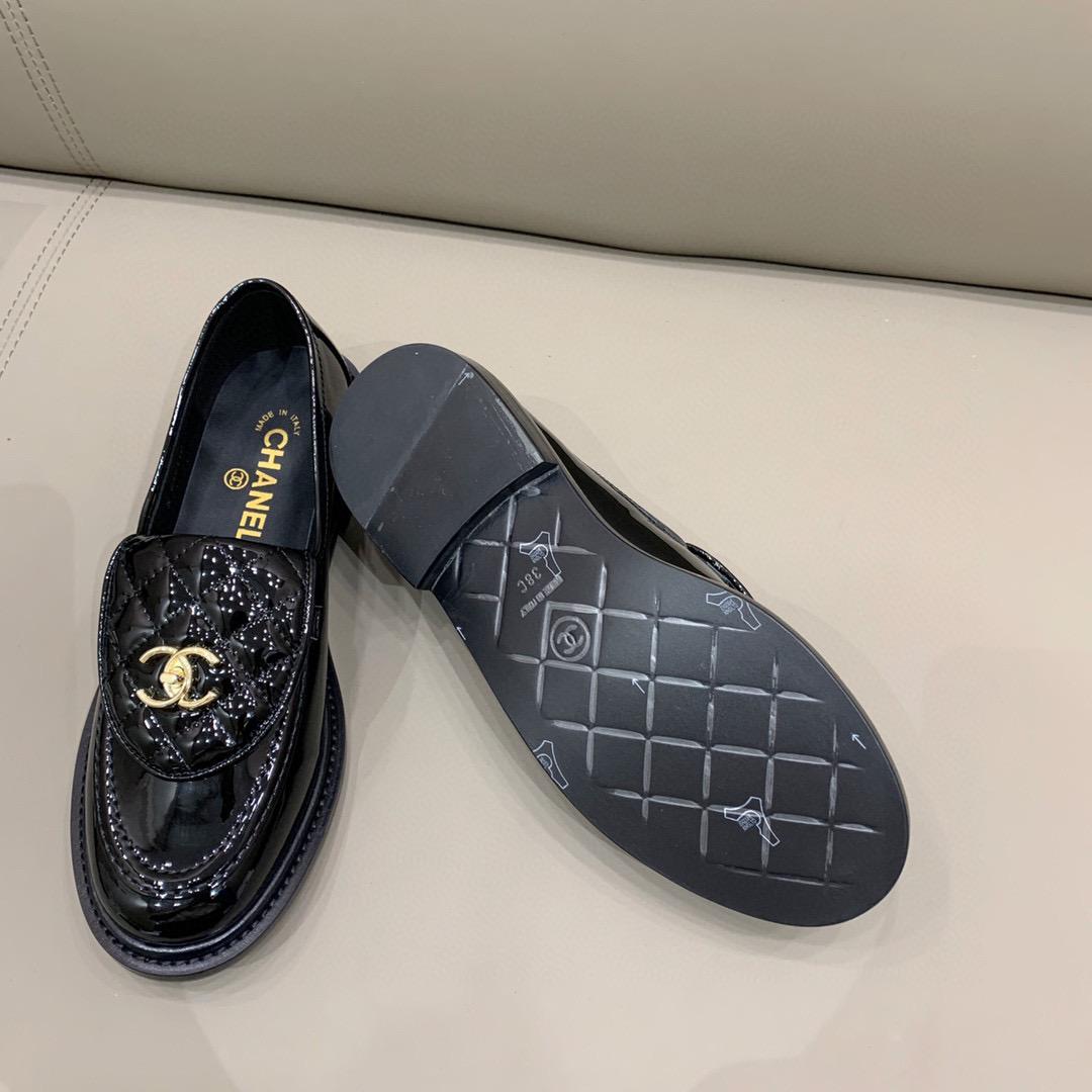 Ch**el Loafers Shiny Black For Women, Women’s Shoes G36646