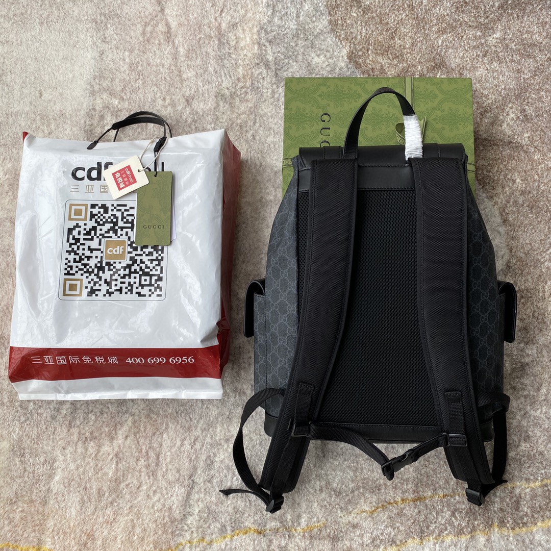 Gvc*1 Black Backpack Black/Grey Soft GG Svp*me Blue And Red Web For Men 16.5in/42cm 495563 K9R8X 1071