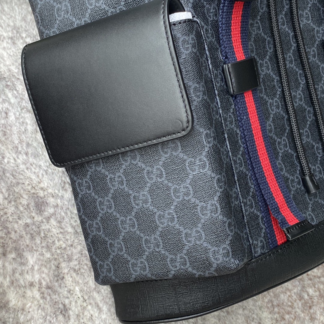 Gvc*1 Black Backpack Black/Grey Soft GG Svp*me Blue And Red Web For Men 16.5in/42cm 495563 K9R8X 1071