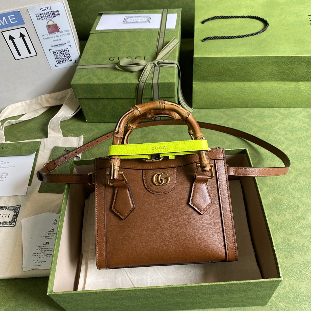 [True-to-ORIGINAL] Gvc*1 Diana Mini Tote Bag Brown For Women 8in/20cm GG 655661-17QDT-2582