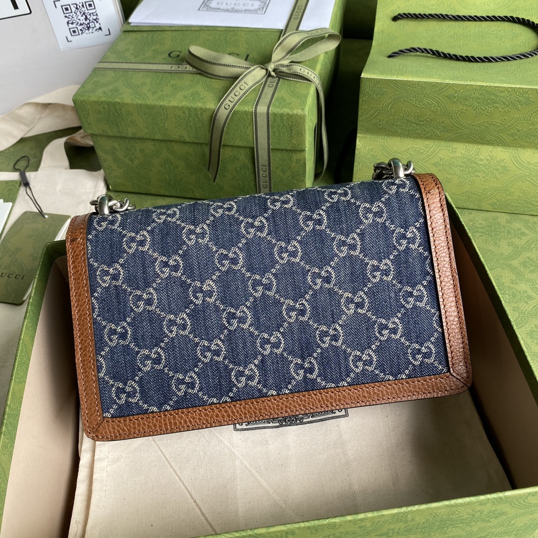 Gvc*1 Dionysus Small Shoulder Bag Dark Blue And Ivory Eco Washed Organic GG Jacquard Deni For Women 11in/28cm 400249 2KQFN 4483