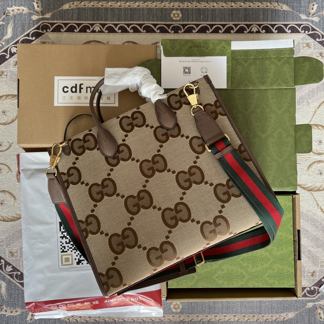 Gvc*1 Tote Bag With Jumbo Camel And Ebony Jumbo GG Canvas For Women 14.6in/37cm ‎678839 UKMDG 2570