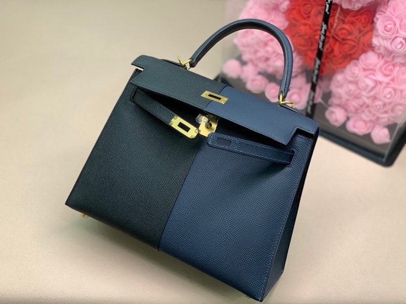 H**me5 Kelly 28 Sellier Epsom Bag Black/Navy Blue For Women, Women’s Handbags, Shoulder Bags 11in/28cm