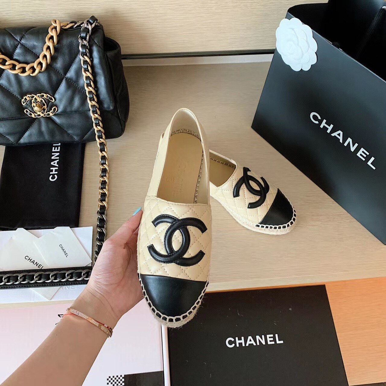 Ch**el Espadrilles Beige/Black For Women, Women’s Shoes G29762