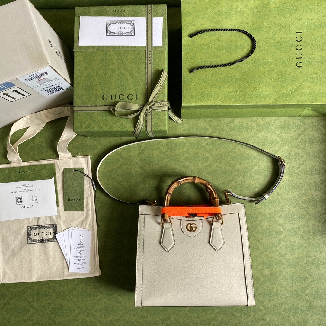 Gvc*1 Diana Medium Tote Bag White For Women 11in/27cm GG 702721 U3ZDT 9196
