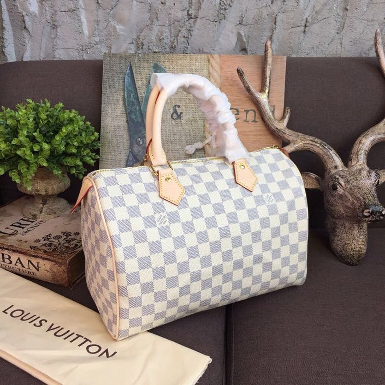L0vis Vvtt0n Speedy 30 Damier Azur Canvas For Women, Women’s Handbags 11.8in/30cm LV N41370