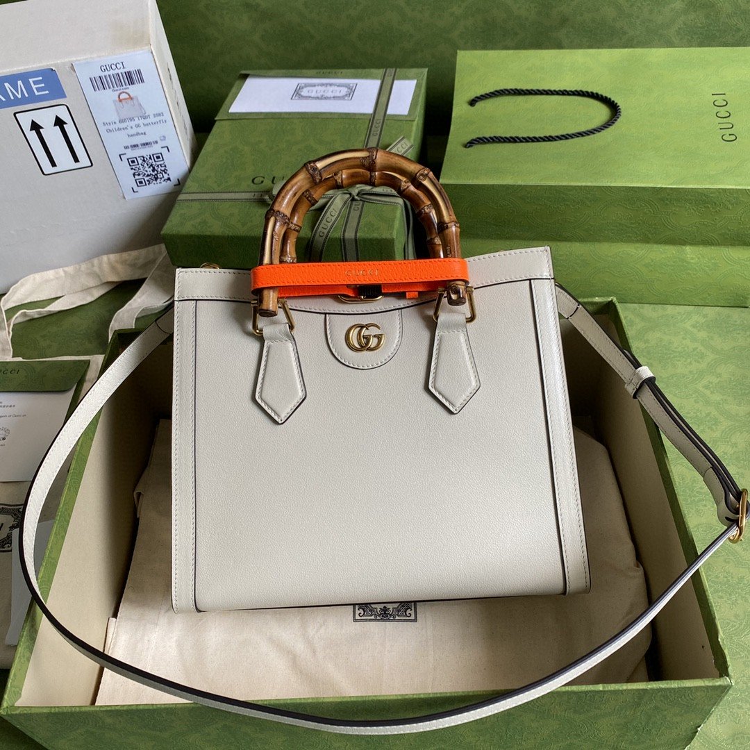 Gvc*1 Diana Medium Tote Bag White For Women 11in/27cm GG 702721 U3ZDT 9196