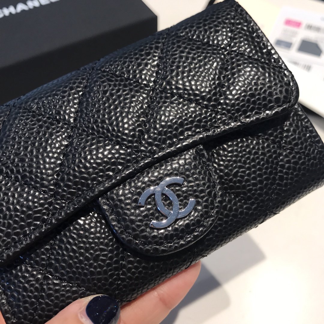Ch**el Classic Card Holder Silver Hardware Black For Women, Women’s Wallet 4.5in/11.5cm