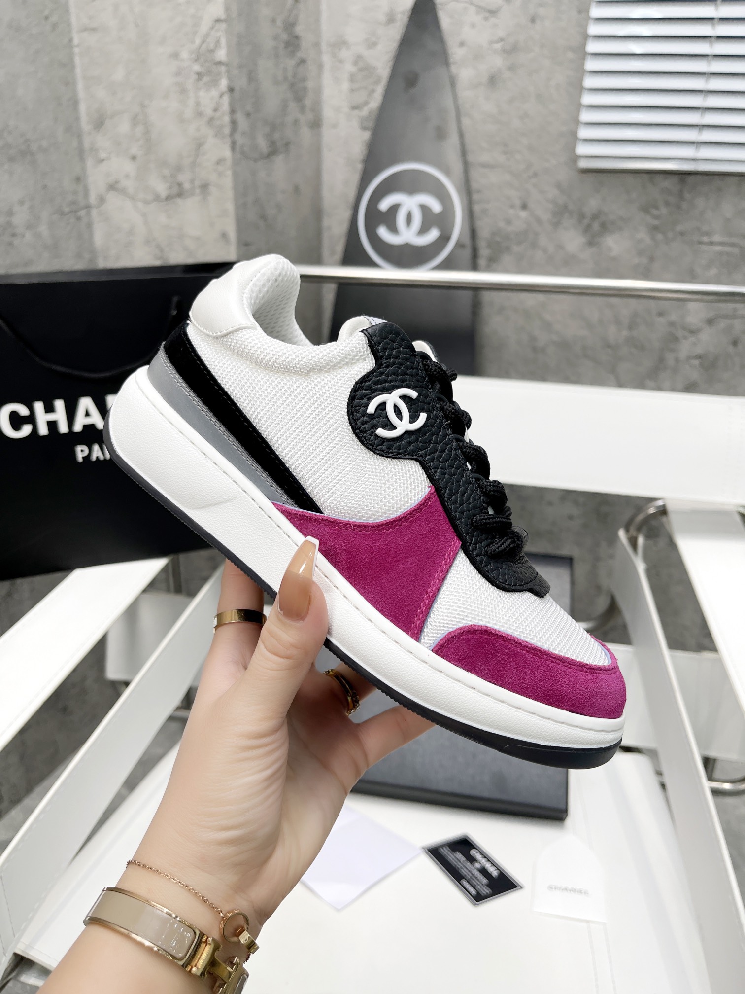 Ch**el Sneakers White/Rosy For Women, Women’s Shoes