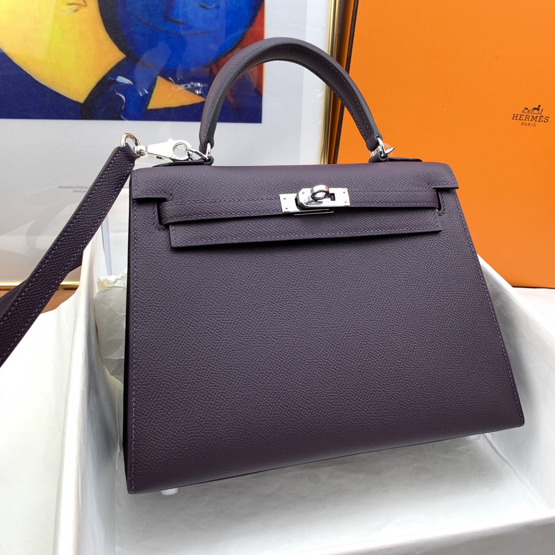 H**me5 Kelly 25 Sellier Epsom Dark Purple Bag For Women, Women’s Handbags, Shoulder Bags 10in/25cm