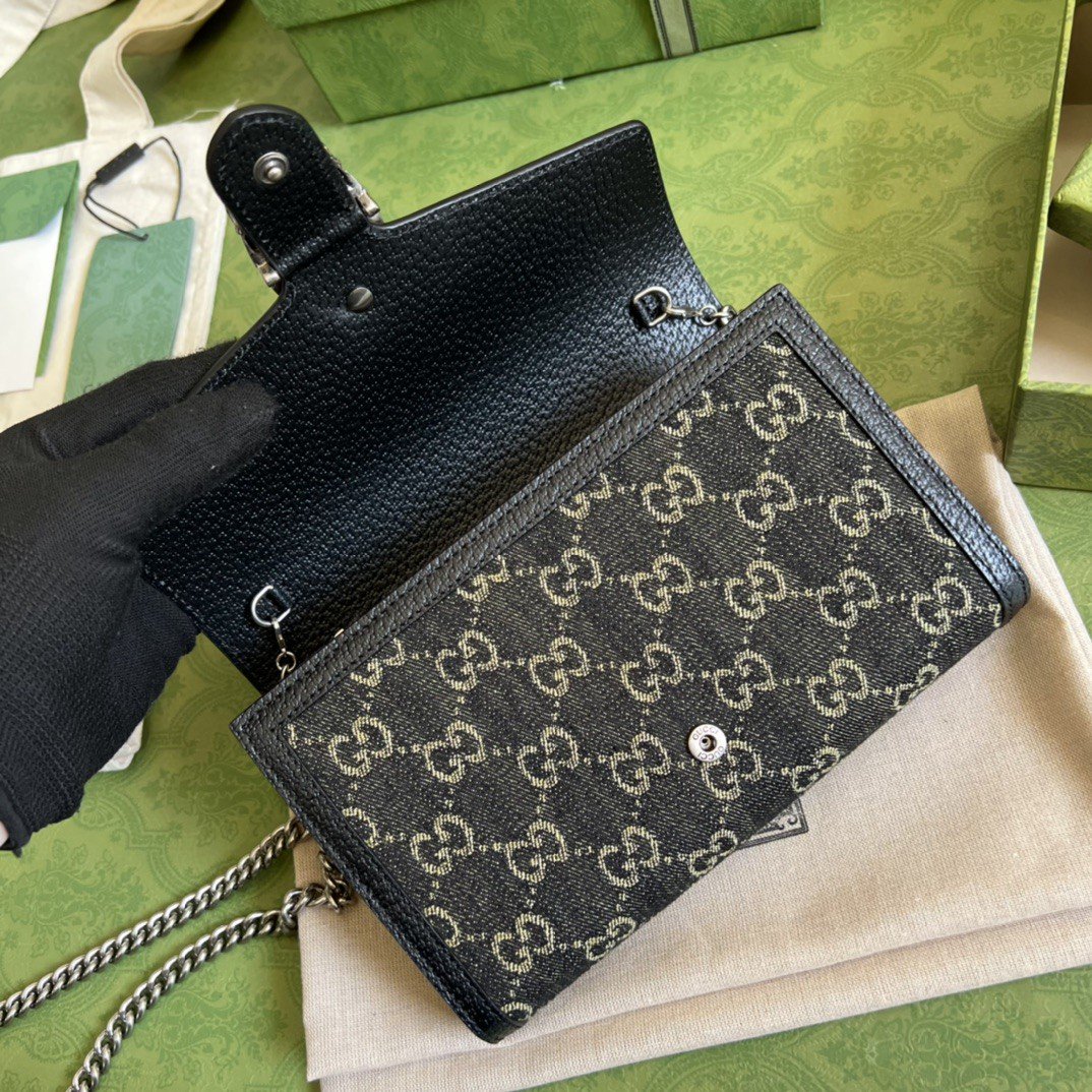 Gvc*1 Dionysus GG Mini Chain Bag Black And Ivory GG Denim Jacquard For Women 8in/20cm 401231 UN3BN 1274