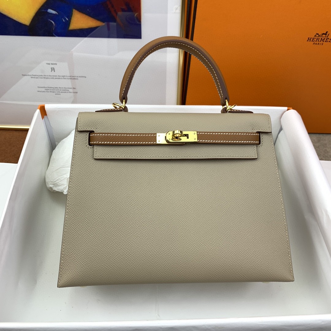 H**me5 Kelly 25 Sellier Epsom Greige/Brown Bag For Women, Women’s Handbags, Shoulder Bags 10in/25cm