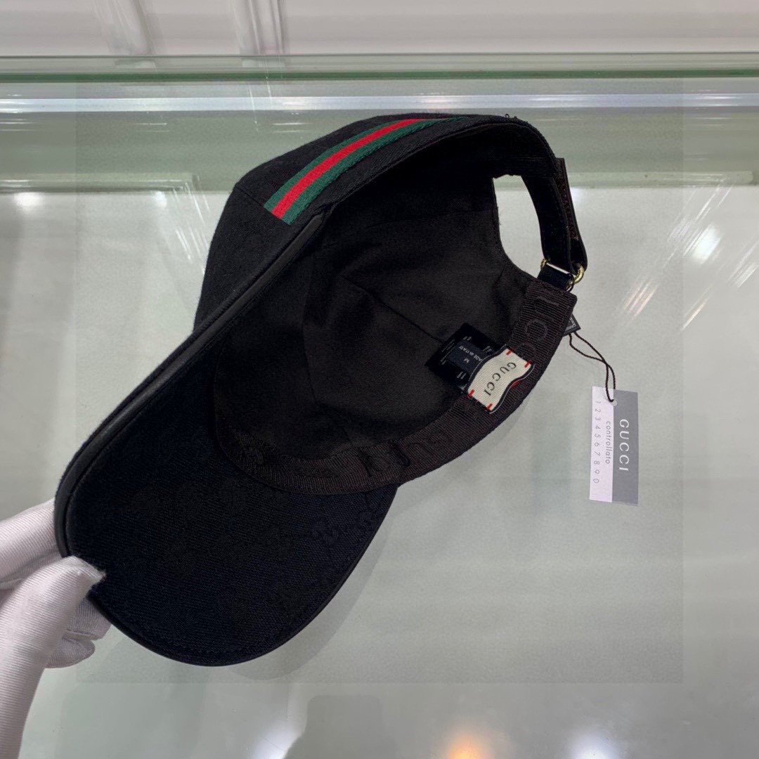 Gvc*1 Original GG Canvas Baseball Hat With Web Black GG Hat 200035 KQWBG 1060